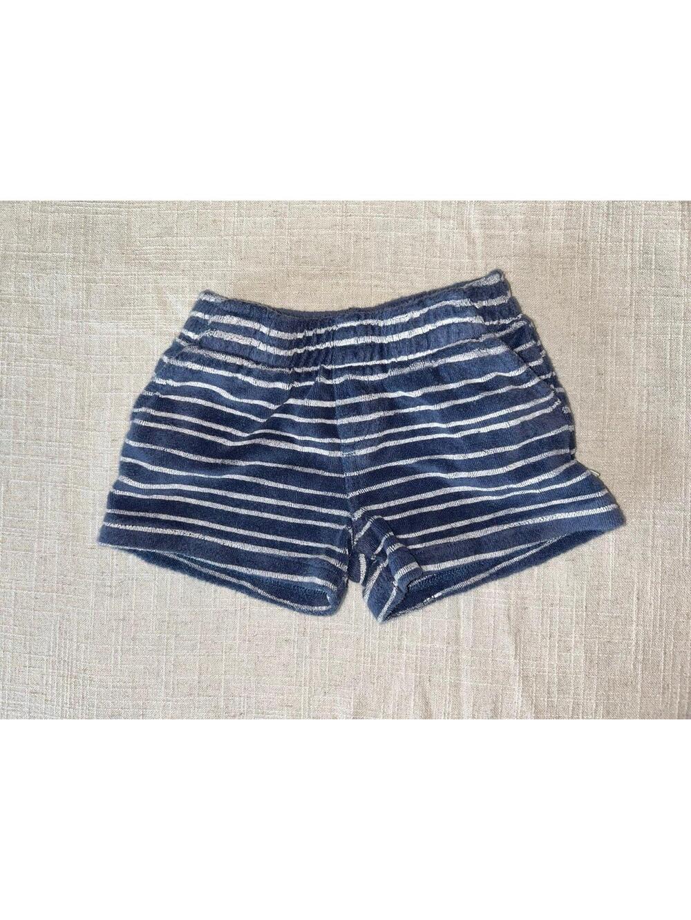 Easy-Peasy Baby Shorts 12M Blue White Striped Organic Cotton Terry Shorts - Picture 2 of 5